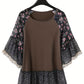 Full Size Frill Printed Round Neck Half Sleeve Blouse