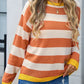 Striped Round Neck Dropped Shoulder Sweater