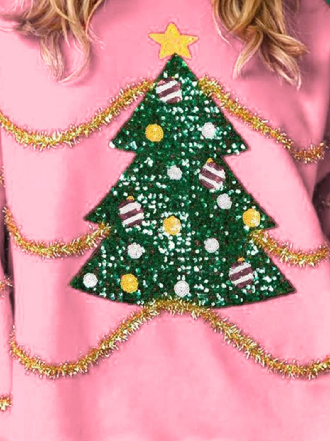 Sequin Christmas Tree Round Neck Sweatshirt