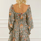 Printed Smocked Lantern Sleeve Tiered Dress