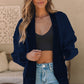 Waffle-knit Pocketed Open Front Cardigan