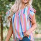 Multicolored Stripe Flutter Sleeve Blouse