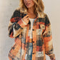 Double Take Button Up Plaid Fleece Shacket with Pockets