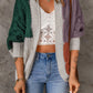 Woven Right Color Block Cable-Knit Batwing Sleeve Cardigan