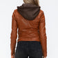 Snobbish Faux Leather Zip Up Drawstring Hooded Jacket