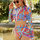 Printed Zip Up Three-Piece Swim Set