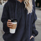 Full Size Quarter-Zip Drawstring Teddy Hoodie