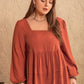 Plus Size Lace Detail Square Neck Long Sleeve Blouse