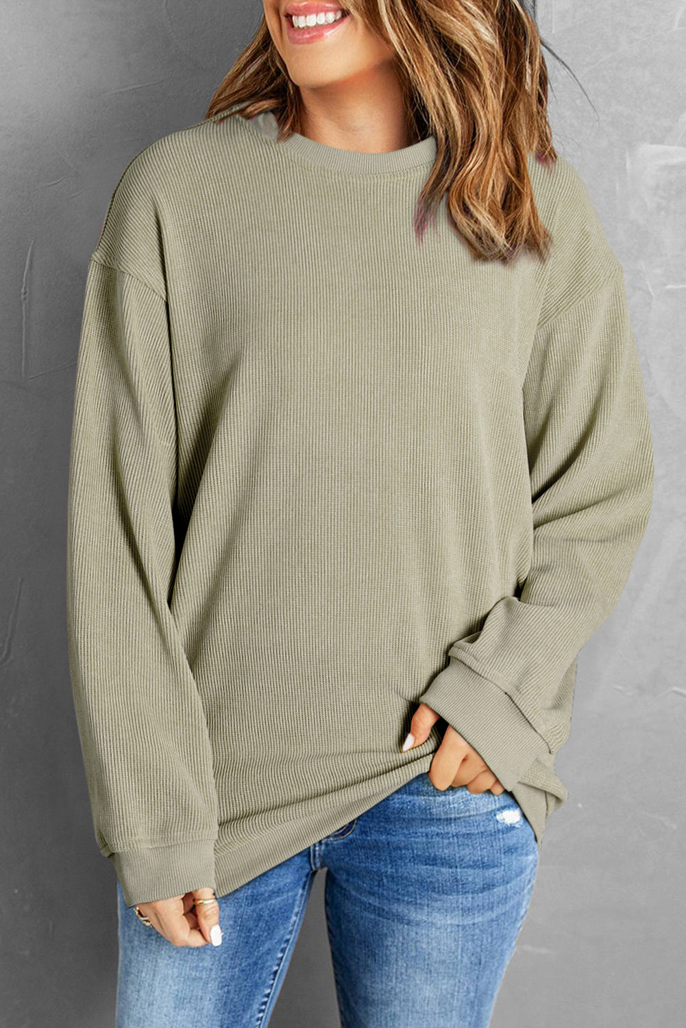 Round Neck Ribbed Sweatshirt