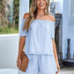 Full Size Off-Shoulder Short Sleeve Top and Tied Shorts Set