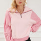 Exposed Seam Fuzzy Patchwork Quarter Zip Sweatshirt