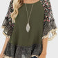 Full Size Frill Printed Round Neck Half Sleeve Blouse