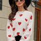 Woven Right Heart Pattern Lantern Sleeve Round Neck Tunic Sweater