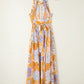 Tied Printed Grecian Sleeveless Maxi Dress