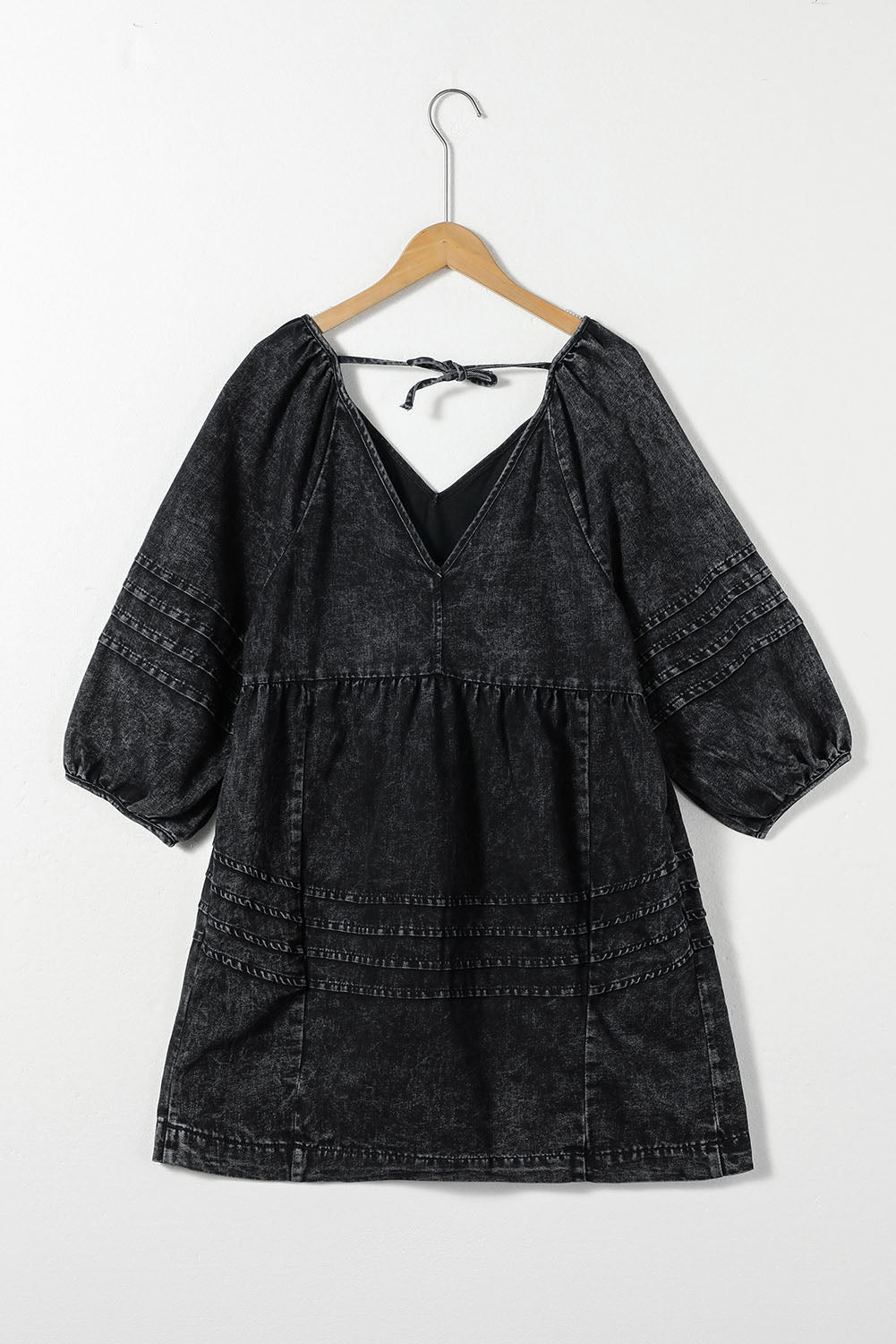 V-Neck Three Quarter Sleeve Denim Dress