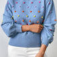 Pom-Pom Trim Mock Neck Long Sleeve Pullover Sweater