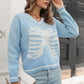 Skeleton Pattern V-Neck Long Sleeve Pullover Sweater