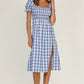 Full Size Slit Plaid Short Sleeve Midi Dress