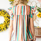 Multicolored Stripe Flutter Sleeve Blouse