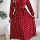 Tied Polka Dot Long Sleeve Midi Dress