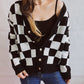 Checkered Open Front Button Up Cardigan