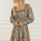 Printed Smocked Lantern Sleeve Tiered Dress