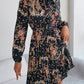 Pleated Printed Tie Neck Long Sleeve Dress