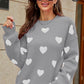 Woven Right Heart Pattern Lantern Sleeve Round Neck Tunic Sweater