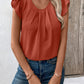 Ruched Round Neck Cap Sleeve Blouse