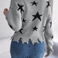 Star Pattern Distressed V-Neck Cropped Sweater