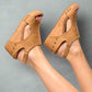 Carley Wedge Sandals in Caramel Smooth