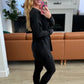 Buttery Soft V-Neck Long Sleeve Loungewear Set in Black