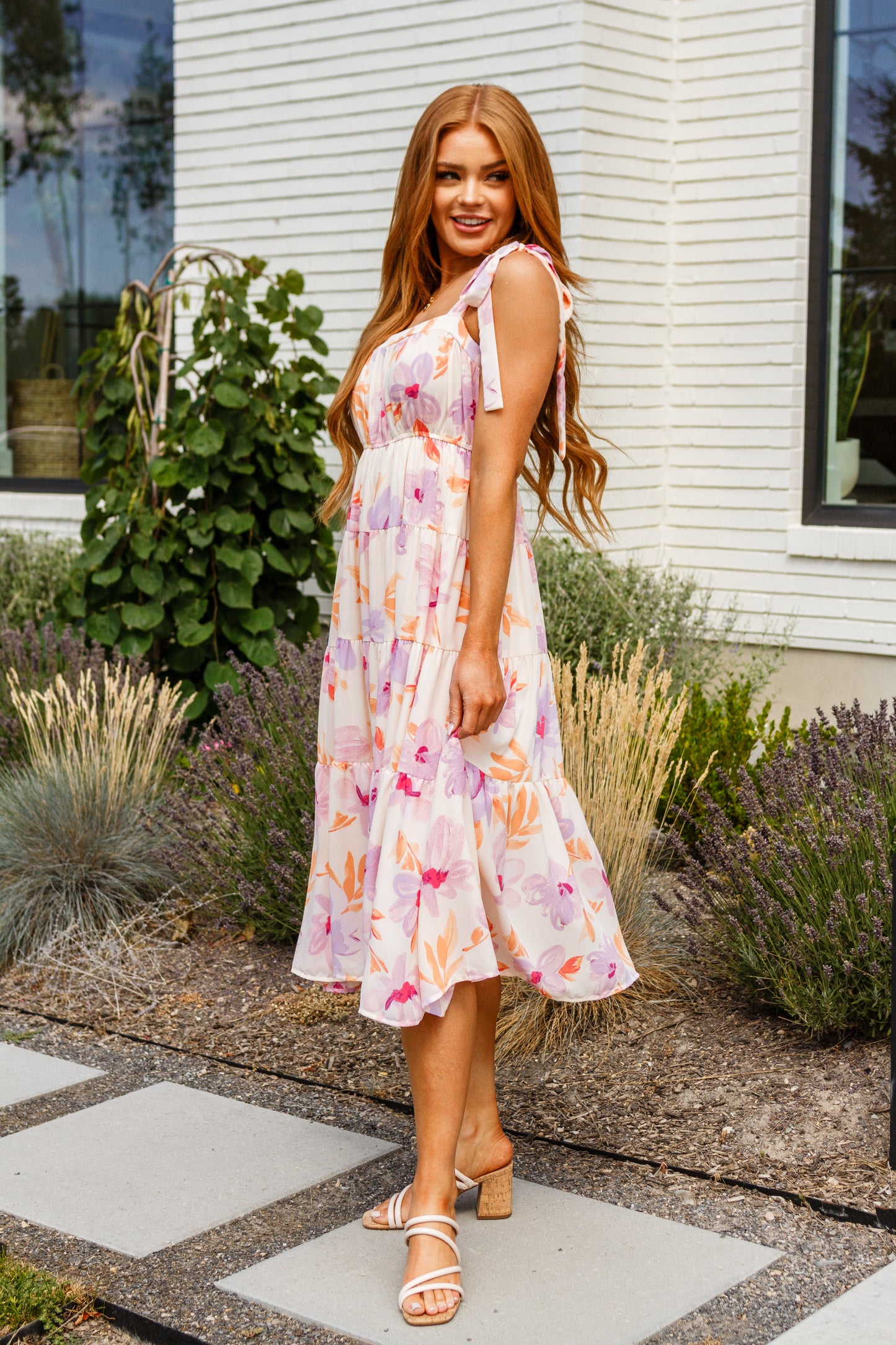 Pastel Petals Floral Midi Dress