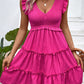 Smocked Frill Trim Deep V Dress