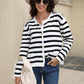 Striped Round Neck Button-Down Dropped Shoulder Cardigan