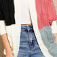 Woven Right Color Block Cable-Knit Batwing Sleeve Cardigan