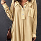 Waffle Knit Buttoned Long Sleeve Top with Breast Pocket