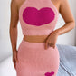 Heart Contrast Ribbed Sleeveless Knit Top & Skirt Set