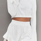 Round Neck Long Sleeve Top & Ruffled Shorts Set