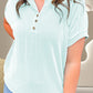 Plus Size Striped Notched Short Sleeve T-Shirt