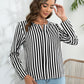 Striped Long Sleeve Notched Blouse