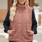 Pocketed Zip Up Turtleneck Vest Coat