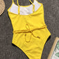 Ribbed Tie Waist One-Piece Swimsuit