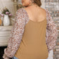 Plus Size Floral Square Neck Flounce Sleeve Blouse