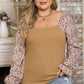 Plus Size Floral Square Neck Flounce Sleeve Blouse