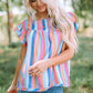 Multicolored Stripe Flutter Sleeve Blouse