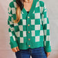 Checkered Open Front Button Up Cardigan