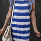 Ruffled Striped Round Neck Cap Sleeve Mini Dress