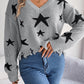 Star Pattern Distressed V-Neck Cropped Sweater