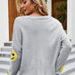 Smiley Face Ribbed Trim V-Neck Cardigan